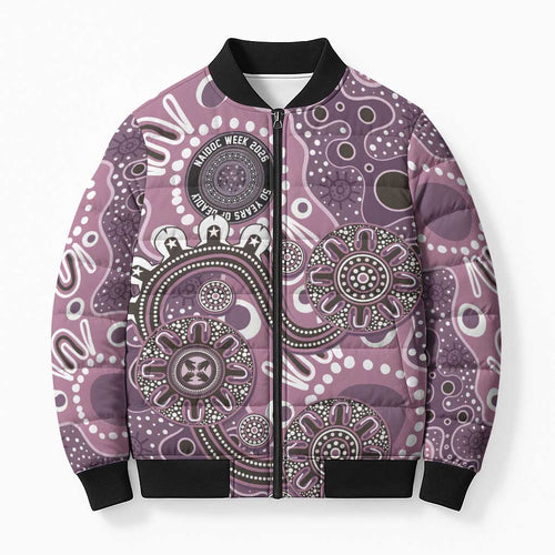 Personalised NAIDOC Week 50 Years Deadly Always Bomber Puffer Jacket Pink Aboriginal Artwork Dot Painting