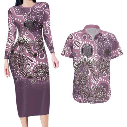 Personalised NAIDOC Week 50 Years Deadly Always Couples Matching Long Sleeve Bodycon Dress and Hawaiian Shirt Pink Aboriginal Artwork Dot Painting