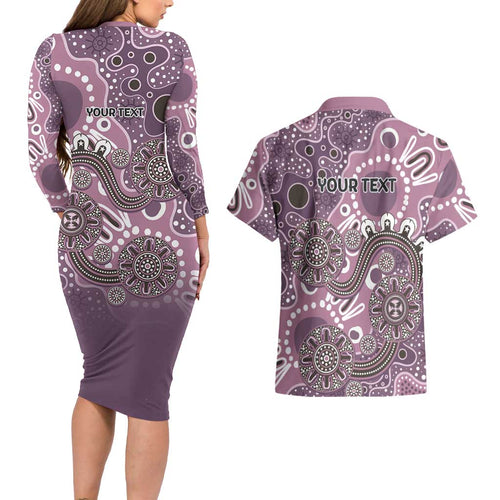 Personalised NAIDOC Week 50 Years Deadly Always Couples Matching Long Sleeve Bodycon Dress and Hawaiian Shirt Pink Aboriginal Artwork Dot Painting