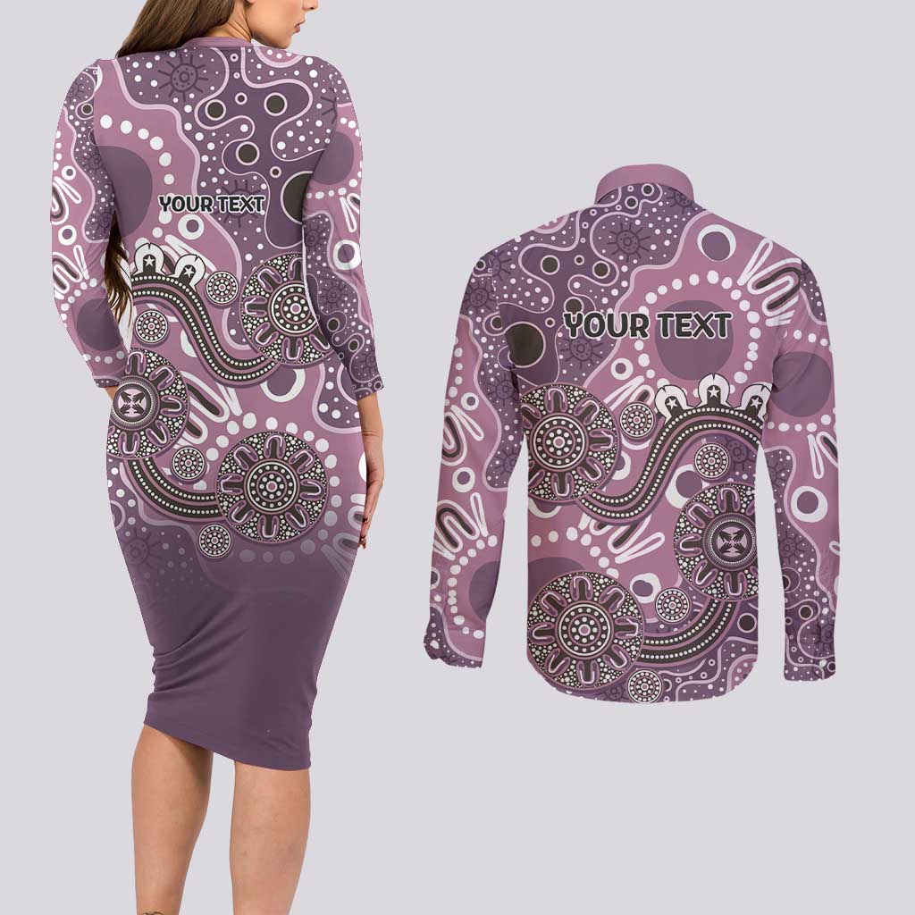 Personalised NAIDOC Week 50 Years Deadly Always Couples Matching Long Sleeve Bodycon Dress and Long Sleeve Button Shirt Pink Aboriginal Artwork Dot Painting