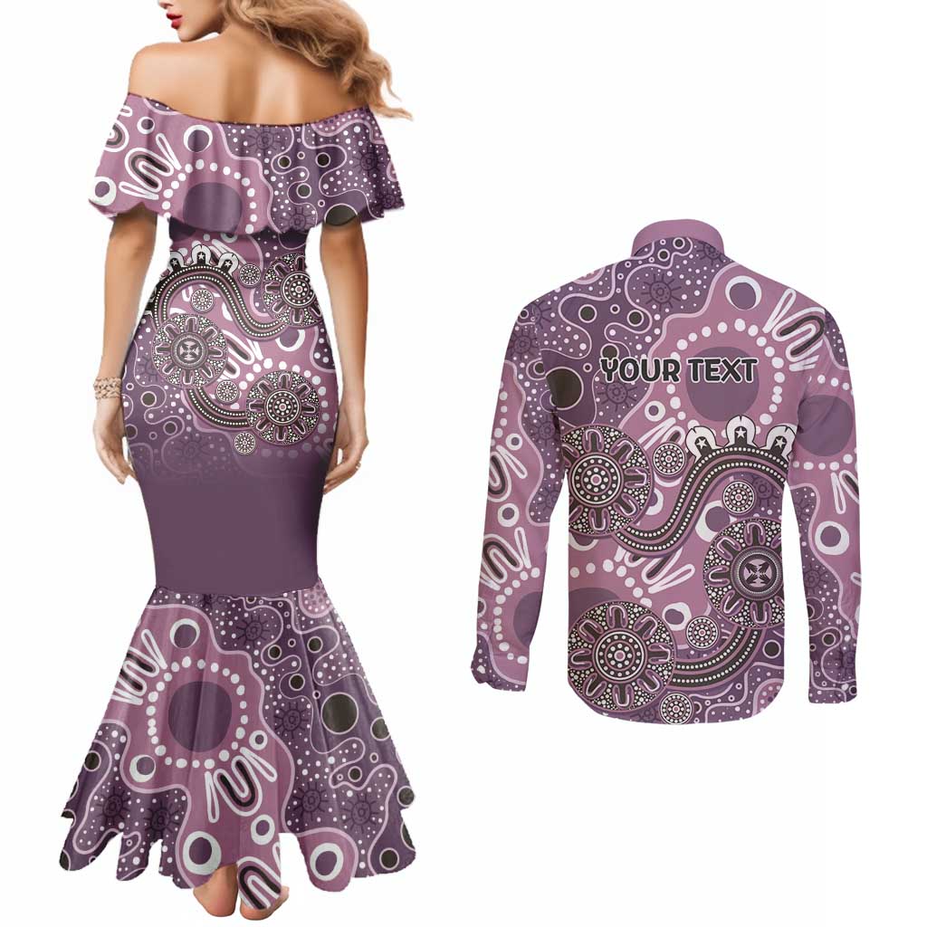 Personalised NAIDOC Week 50 Years Deadly Always Couples Matching Mermaid Dress and Long Sleeve Button Shirt Pink Aboriginal Artwork Dot Painting