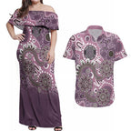Personalised NAIDOC Week 50 Years Deadly Always Couples Matching Off Shoulder Maxi Dress and Hawaiian Shirt Pink Aboriginal Artwork Dot Painting