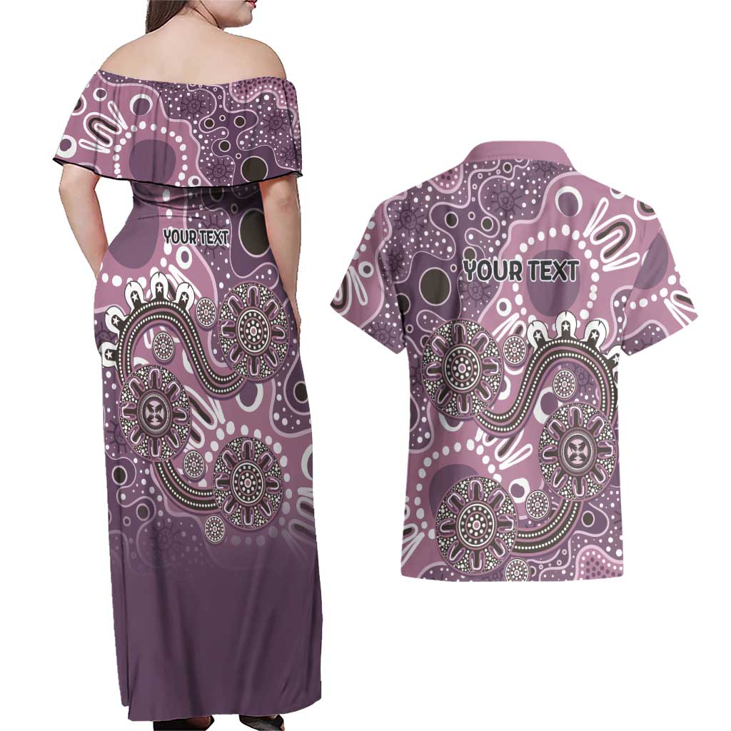 Personalised NAIDOC Week 50 Years Deadly Always Couples Matching Off Shoulder Maxi Dress and Hawaiian Shirt Pink Aboriginal Artwork Dot Painting