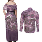 Personalised NAIDOC Week 50 Years Deadly Always Couples Matching Off Shoulder Maxi Dress and Long Sleeve Button Shirt Pink Aboriginal Artwork Dot Painting