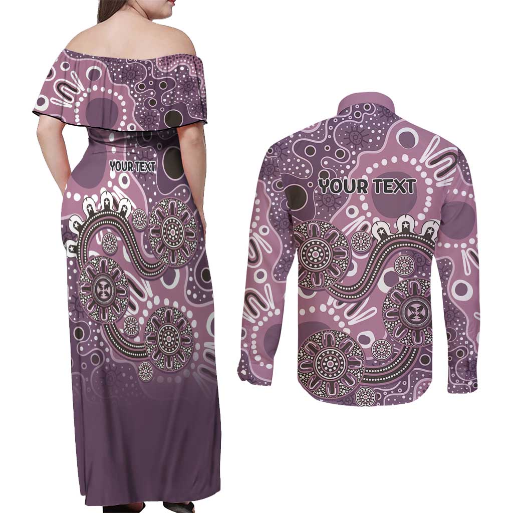 Personalised NAIDOC Week 50 Years Deadly Always Couples Matching Off Shoulder Maxi Dress and Long Sleeve Button Shirt Pink Aboriginal Artwork Dot Painting
