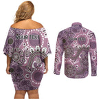 Personalised NAIDOC Week 50 Years Deadly Always Couples Matching Off Shoulder Short Dress and Long Sleeve Button Shirt Pink Aboriginal Artwork Dot Painting