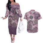 Personalised NAIDOC Week 50 Years Deadly Always Couples Matching Off The Shoulder Long Sleeve Dress and Hawaiian Shirt Pink Aboriginal Artwork Dot Painting