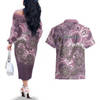 Personalised NAIDOC Week 50 Years Deadly Always Couples Matching Off The Shoulder Long Sleeve Dress and Hawaiian Shirt Pink Aboriginal Artwork Dot Painting