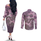Personalised NAIDOC Week 50 Years Deadly Always Couples Matching Off The Shoulder Long Sleeve Dress and Long Sleeve Button Shirt Pink Aboriginal Artwork Dot Painting