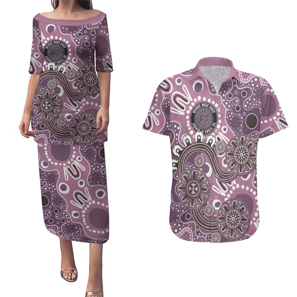 Personalised NAIDOC Week 50 Years Deadly Always Couples Matching Puletasi and Hawaiian Shirt Pink Aboriginal Artwork Dot Painting