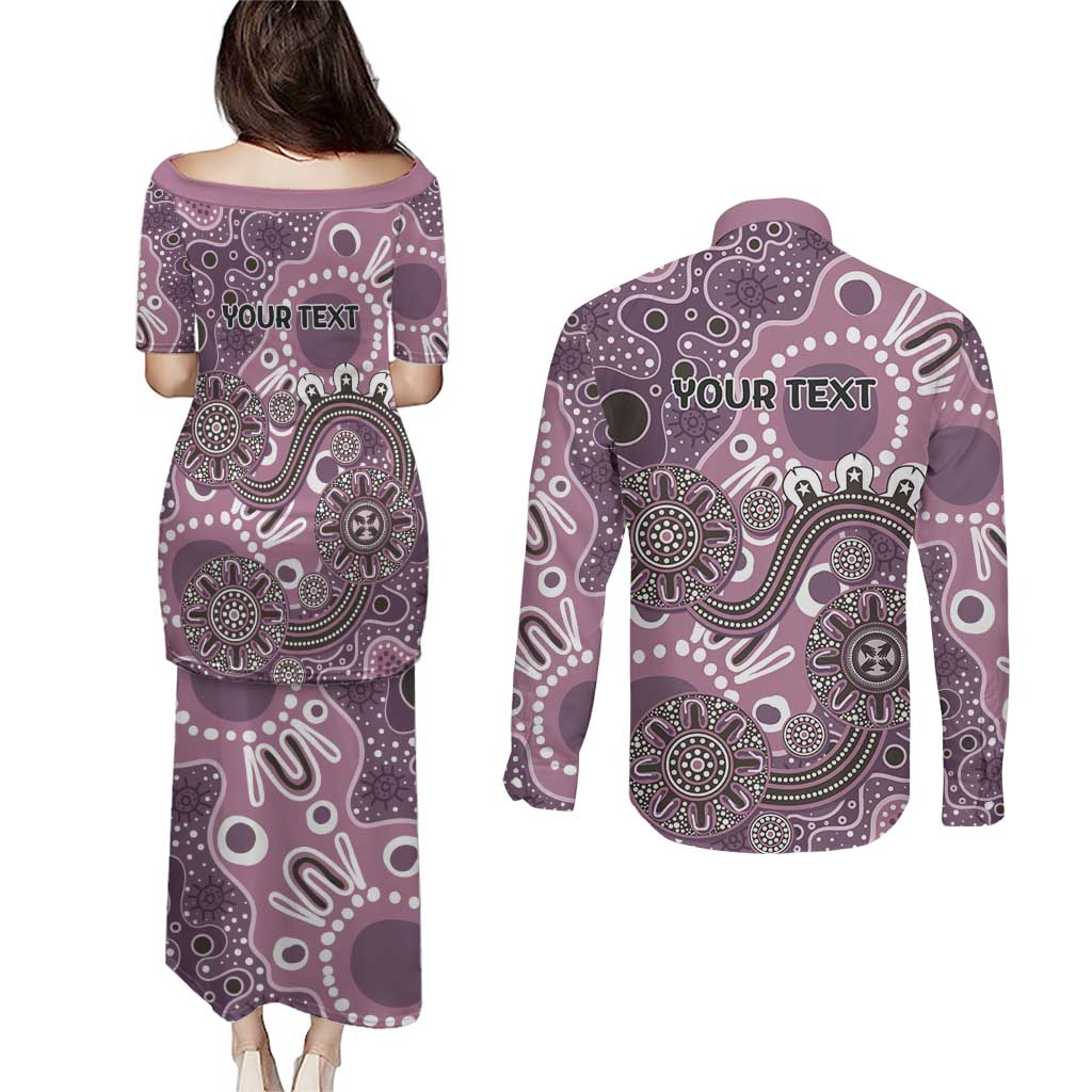 Personalised NAIDOC Week 50 Years Deadly Always Couples Matching Puletasi and Long Sleeve Button Shirt Pink Aboriginal Artwork Dot Painting