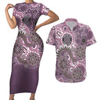 Personalised NAIDOC Week 50 Years Deadly Always Couples Matching Short Sleeve Bodycon Dress and Hawaiian Shirt Pink Aboriginal Artwork Dot Painting