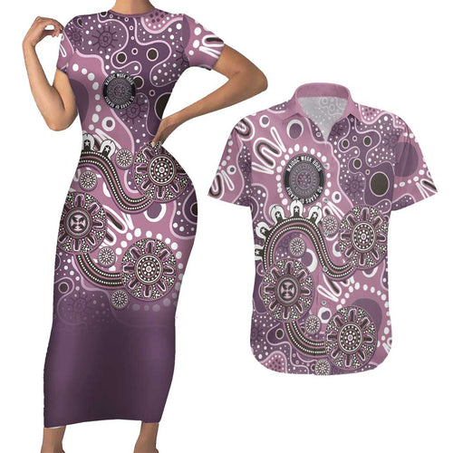 Personalised NAIDOC Week 50 Years Deadly Always Couples Matching Short Sleeve Bodycon Dress and Hawaiian Shirt Pink Aboriginal Artwork Dot Painting