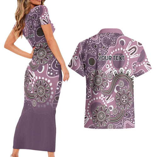Personalised NAIDOC Week 50 Years Deadly Always Couples Matching Short Sleeve Bodycon Dress and Hawaiian Shirt Pink Aboriginal Artwork Dot Painting