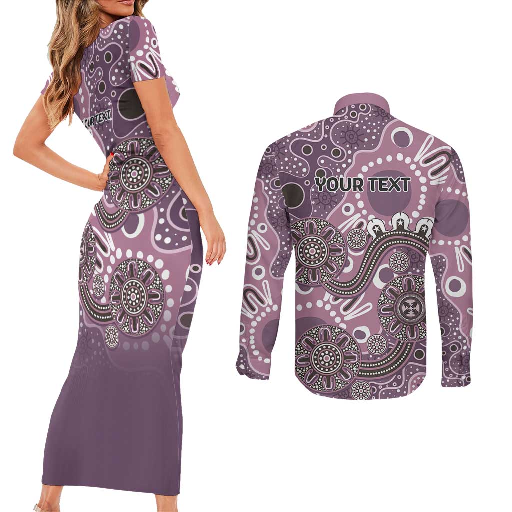 Personalised NAIDOC Week 50 Years Deadly Always Couples Matching Short Sleeve Bodycon Dress and Long Sleeve Button Shirt Pink Aboriginal Artwork Dot Painting