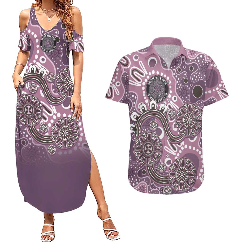 Personalised NAIDOC Week 50 Years Deadly Always Couples Matching Summer Maxi Dress and Hawaiian Shirt Pink Aboriginal Artwork Dot Painting