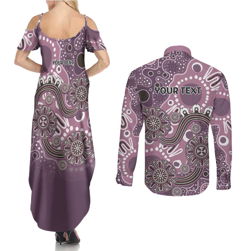 Personalised NAIDOC Week 50 Years Deadly Always Couples Matching Summer Maxi Dress and Long Sleeve Button Shirt Pink Aboriginal Artwork Dot Painting