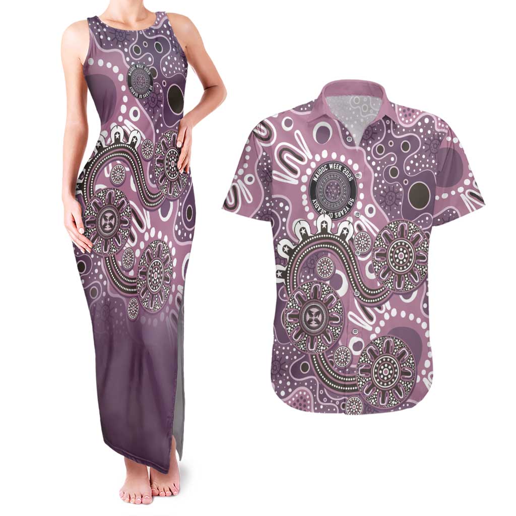 Personalised NAIDOC Week 50 Years Deadly Always Couples Matching Tank Maxi Dress and Hawaiian Shirt Pink Aboriginal Artwork Dot Painting