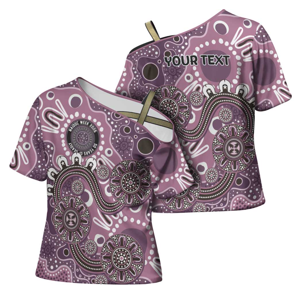 Personalised NAIDOC Week 50 Years Deadly Always Cross Shoulder Shirt Pink Aboriginal Artwork Dot Painting