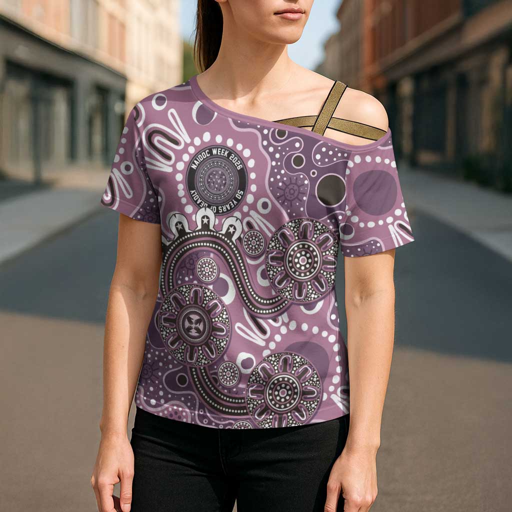 Personalised NAIDOC Week 50 Years Deadly Always Cross Shoulder Shirt Pink Aboriginal Artwork Dot Painting