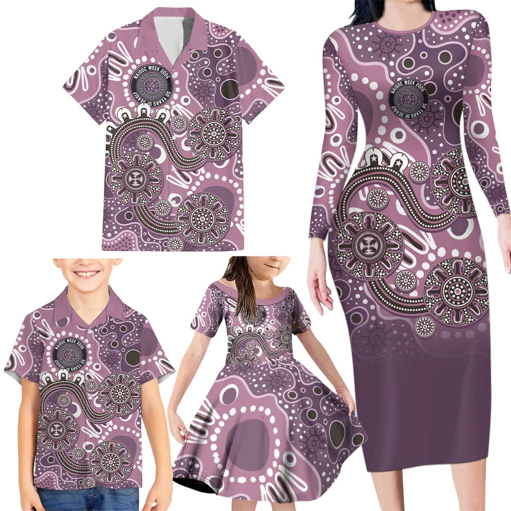 Personalised NAIDOC Week 50 Years Deadly Always Family Matching Long Sleeve Bodycon Dress and Hawaiian Shirt Pink Aboriginal Artwork Dot Painting