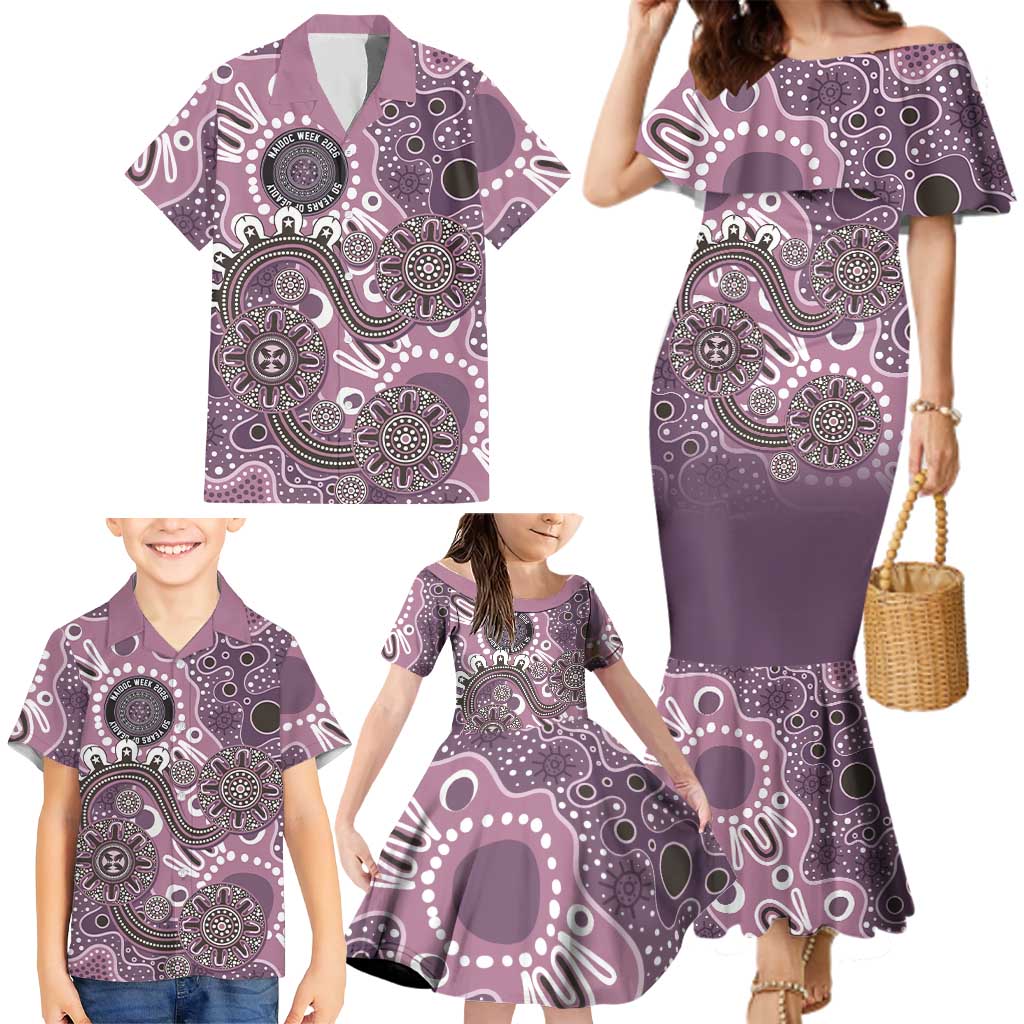 Personalised NAIDOC Week 50 Years Deadly Always Family Matching Mermaid Dress and Hawaiian Shirt Pink Aboriginal Artwork Dot Painting