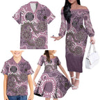 Personalised NAIDOC Week 50 Years Deadly Always Family Matching Off The Shoulder Long Sleeve Dress and Hawaiian Shirt Pink Aboriginal Artwork Dot Painting