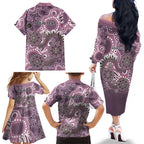 Personalised NAIDOC Week 50 Years Deadly Always Family Matching Off The Shoulder Long Sleeve Dress and Hawaiian Shirt Pink Aboriginal Artwork Dot Painting