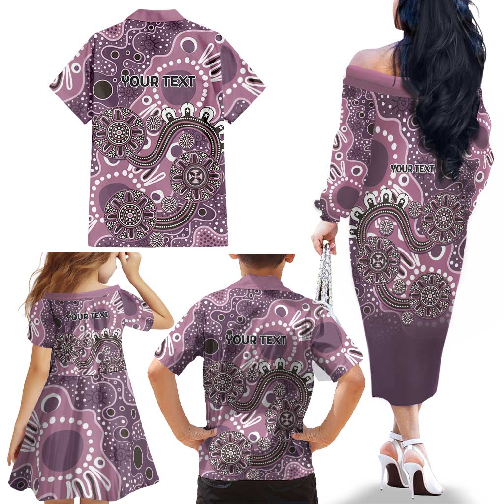 Personalised NAIDOC Week 50 Years Deadly Always Family Matching Off The Shoulder Long Sleeve Dress and Hawaiian Shirt Pink Aboriginal Artwork Dot Painting