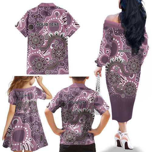 Personalised NAIDOC Week 50 Years Deadly Always Family Matching Off The Shoulder Long Sleeve Dress and Hawaiian Shirt Pink Aboriginal Artwork Dot Painting