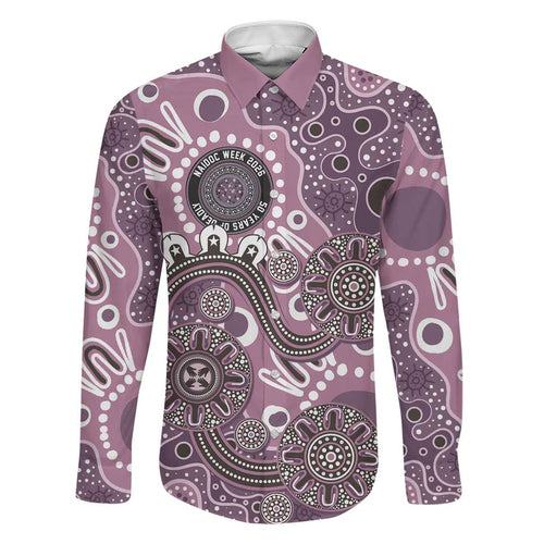 Personalised NAIDOC Week 50 Years Deadly Always Family Matching Off The Shoulder Long Sleeve Dress and Hawaiian Shirt Pink Aboriginal Artwork Dot Painting