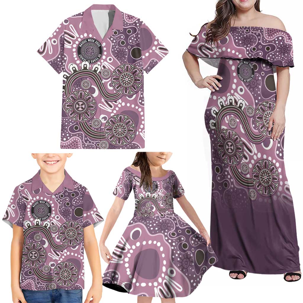 Personalised NAIDOC Week 50 Years Deadly Always Family Matching Off Shoulder Maxi Dress and Hawaiian Shirt Pink Aboriginal Artwork Dot Painting
