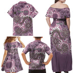 Personalised NAIDOC Week 50 Years Deadly Always Family Matching Off Shoulder Maxi Dress and Hawaiian Shirt Pink Aboriginal Artwork Dot Painting