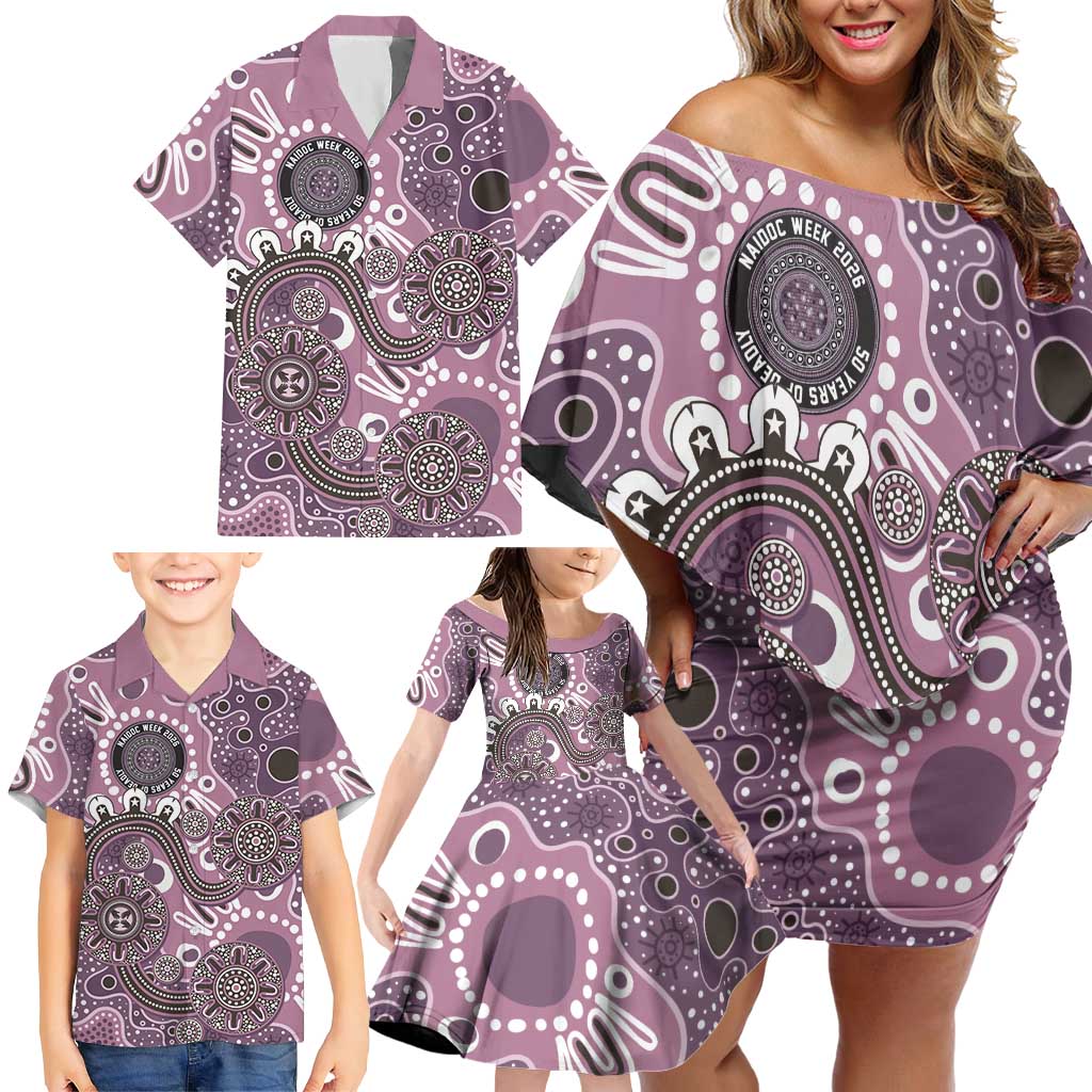 Personalised NAIDOC Week 50 Years Deadly Always Family Matching Off Shoulder Short Dress and Hawaiian Shirt Pink Aboriginal Artwork Dot Painting