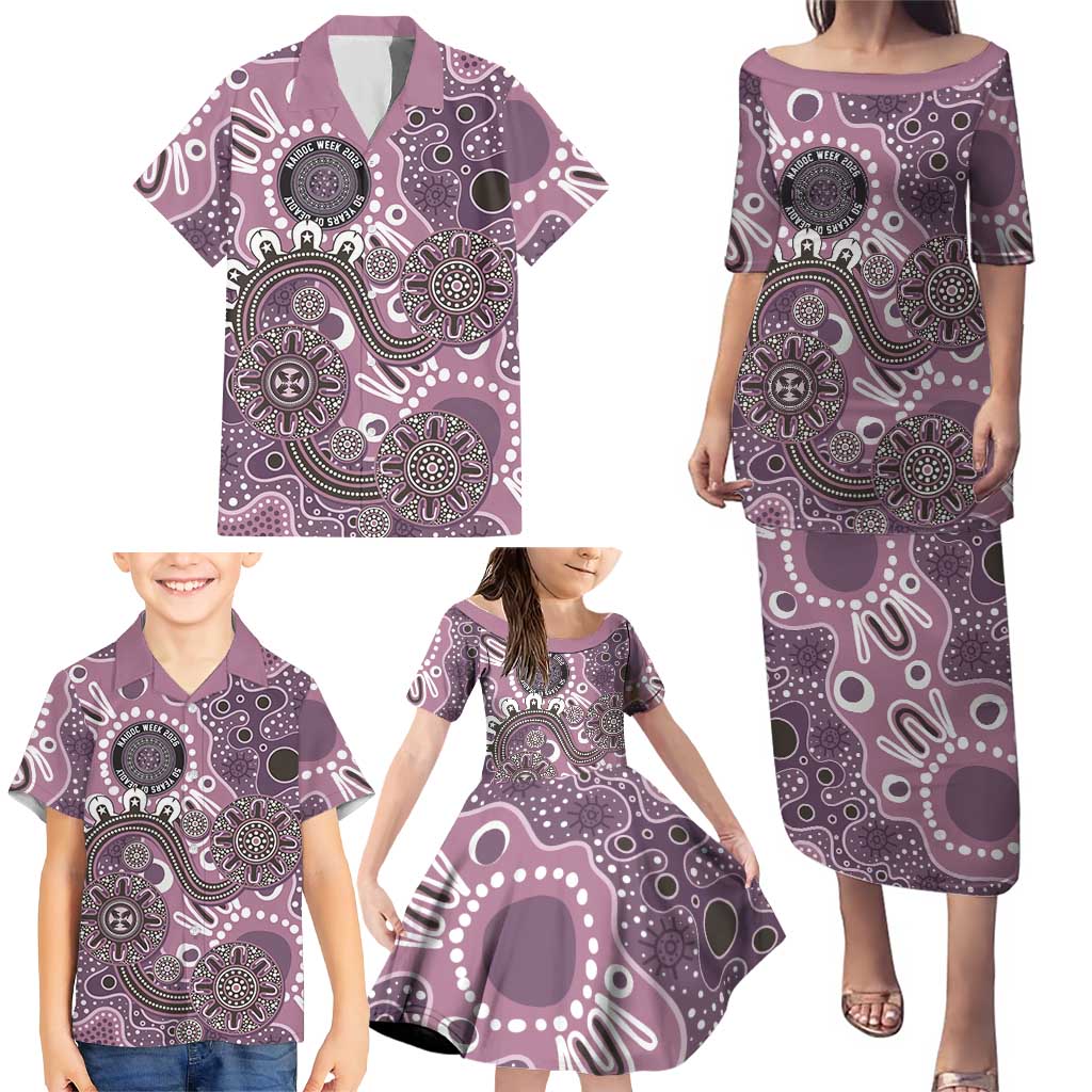 Personalised NAIDOC Week 50 Years Deadly Always Family Matching Puletasi and Hawaiian Shirt Pink Aboriginal Artwork Dot Painting