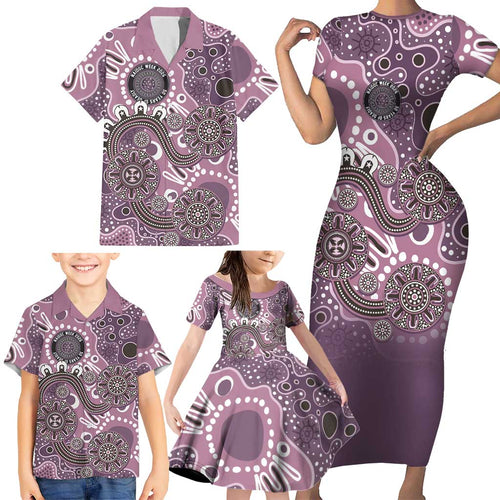 Personalised NAIDOC Week 50 Years Deadly Always Family Matching Short Sleeve Bodycon Dress and Hawaiian Shirt Pink Aboriginal Artwork Dot Painting