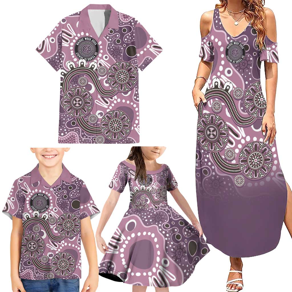 Personalised NAIDOC Week 50 Years Deadly Always Family Matching Summer Maxi Dress and Hawaiian Shirt Pink Aboriginal Artwork Dot Painting