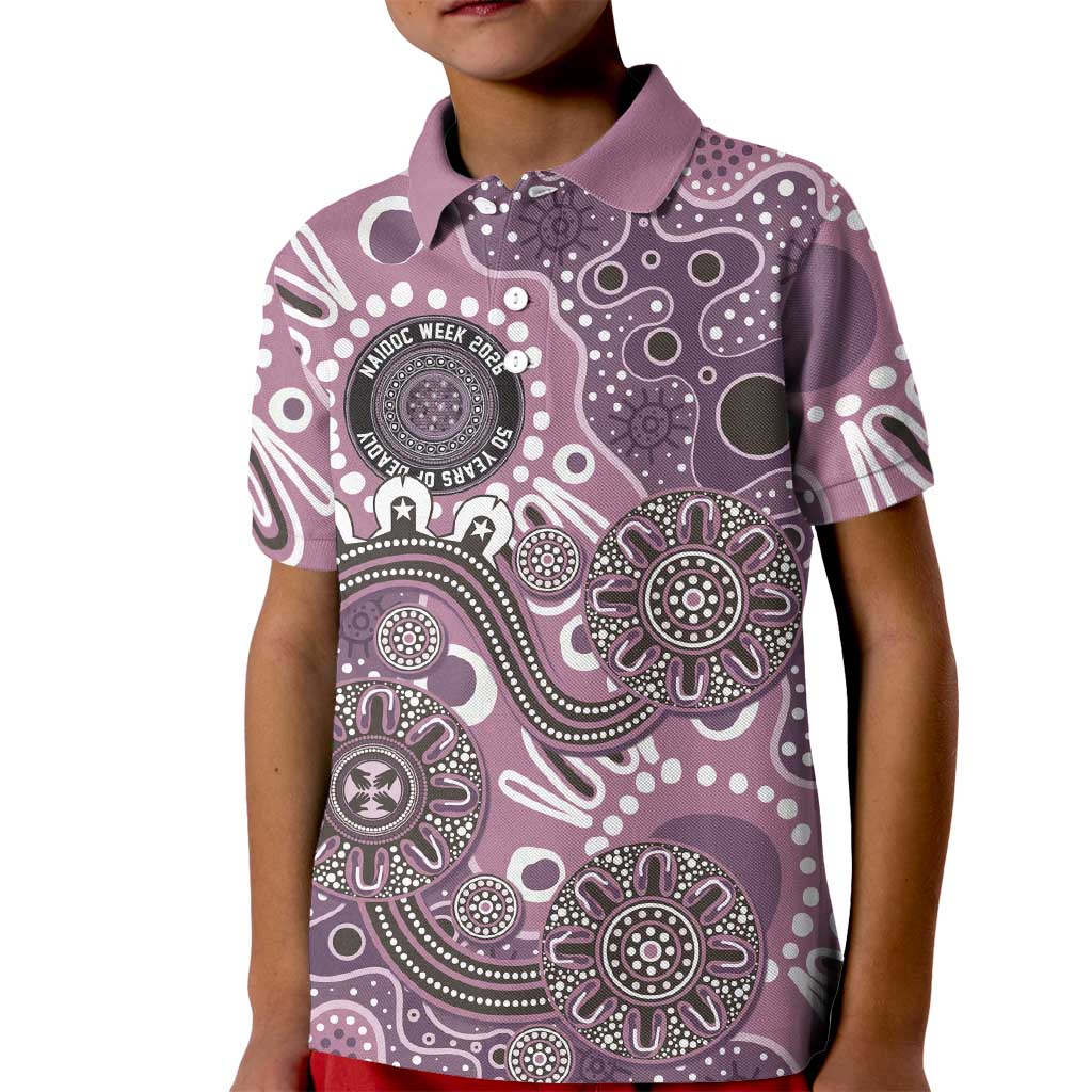Personalised NAIDOC Week 50 Years Deadly Always Kid Polo Shirt Pink Aboriginal Artwork Dot Painting