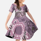 Personalised NAIDOC Week 50 Years Deadly Always Kid Short Sleeve Dress Pink Aboriginal Artwork Dot Painting