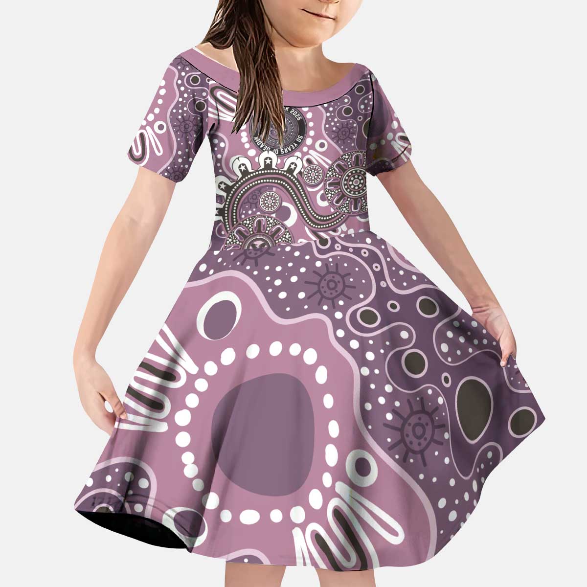 Personalised NAIDOC Week 50 Years Deadly Always Kid Short Sleeve Dress Pink Aboriginal Artwork Dot Painting