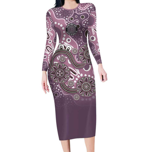 Personalised NAIDOC Week 50 Years Deadly Always Long Sleeve Bodycon Dress Pink Aboriginal Artwork Dot Painting