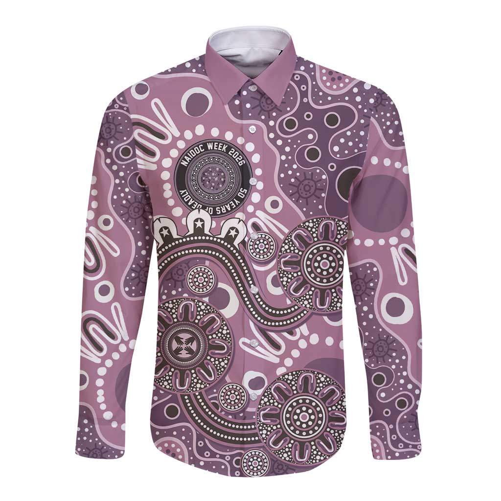 Personalised NAIDOC Week 50 Years Deadly Always Long Sleeve Button Shirt Pink Aboriginal Artwork Dot Painting