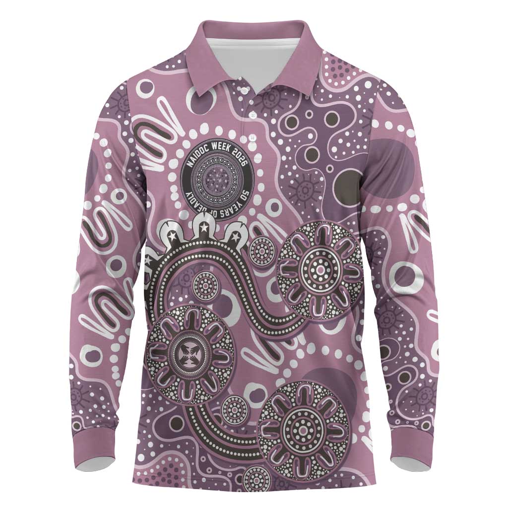 Personalised NAIDOC Week 50 Years Deadly Always Long Sleeve Polo Shirt Pink Aboriginal Artwork Dot Painting