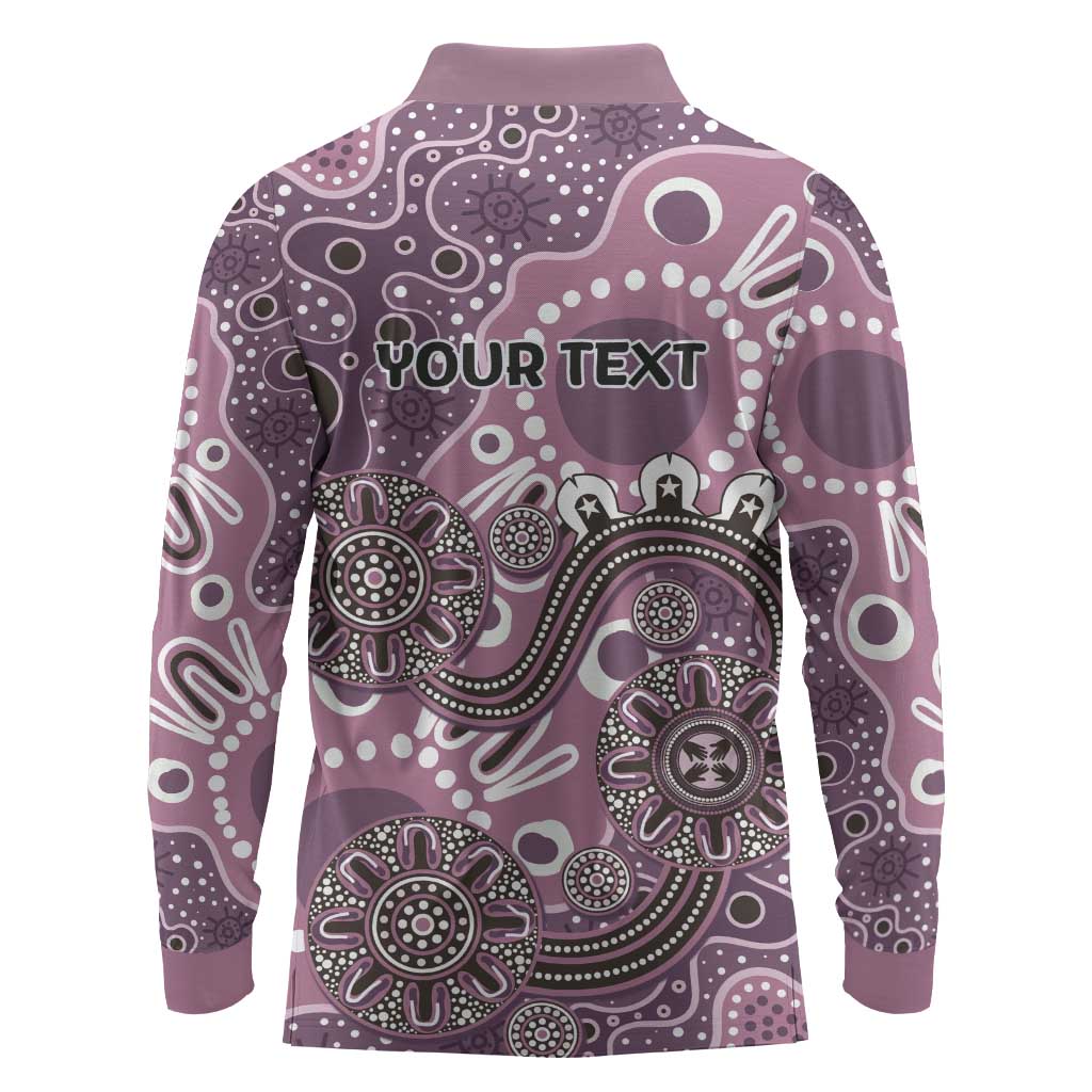 Personalised NAIDOC Week 50 Years Deadly Always Long Sleeve Polo Shirt Pink Aboriginal Artwork Dot Painting