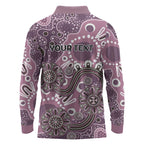 Personalised NAIDOC Week 50 Years Deadly Always Long Sleeve Polo Shirt Pink Aboriginal Artwork Dot Painting