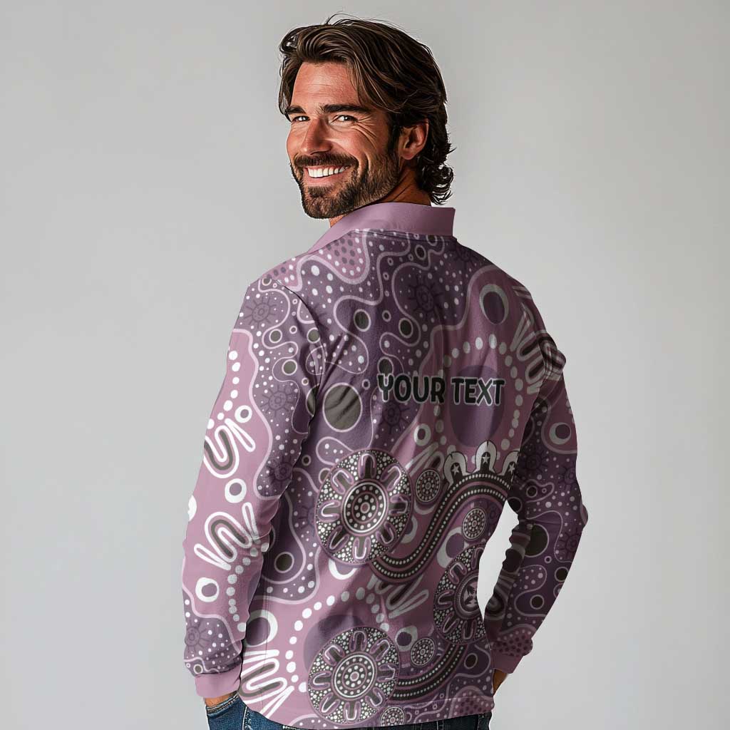 Personalised NAIDOC Week 50 Years Deadly Always Long Sleeve Polo Shirt Pink Aboriginal Artwork Dot Painting