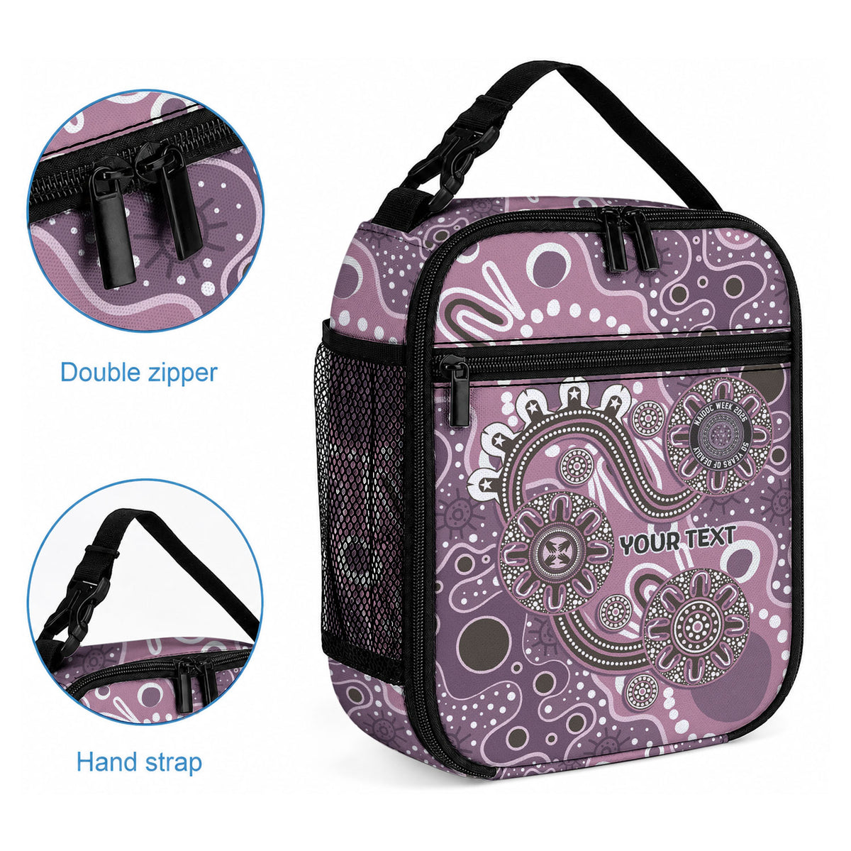 Personalised NAIDOC Week 50 Years Deadly Always Lunch Bag Pink Aboriginal Artwork Dot Painting