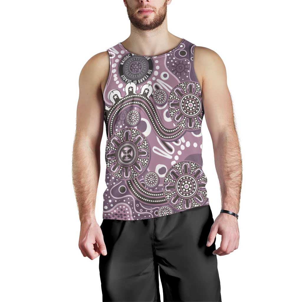 Personalised NAIDOC Week 50 Years Deadly Always Men Tank Top Pink Aboriginal Artwork Dot Painting