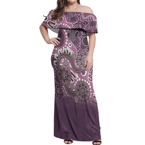 Personalised NAIDOC Week 50 Years Deadly Always Off Shoulder Maxi Dress Pink Aboriginal Artwork Dot Painting