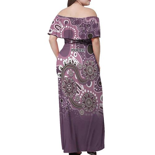 Personalised NAIDOC Week 50 Years Deadly Always Off Shoulder Maxi Dress Pink Aboriginal Artwork Dot Painting